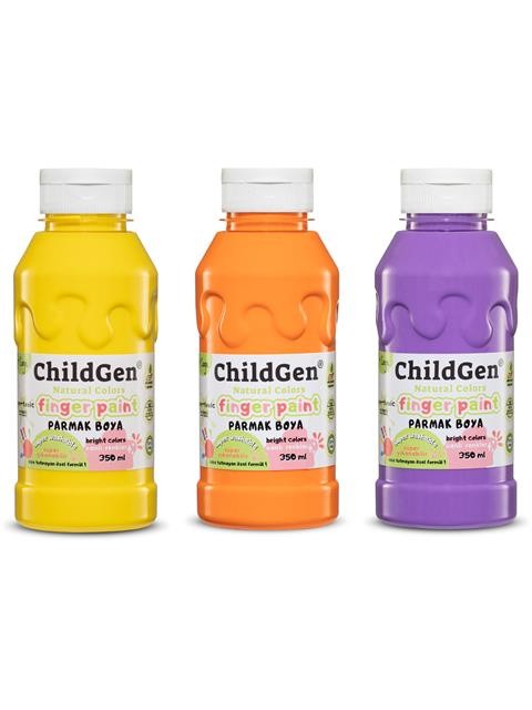 childgen-super-yikanabilir-parmak-boya-3x350-ml-sise-sari-turuncu-mor